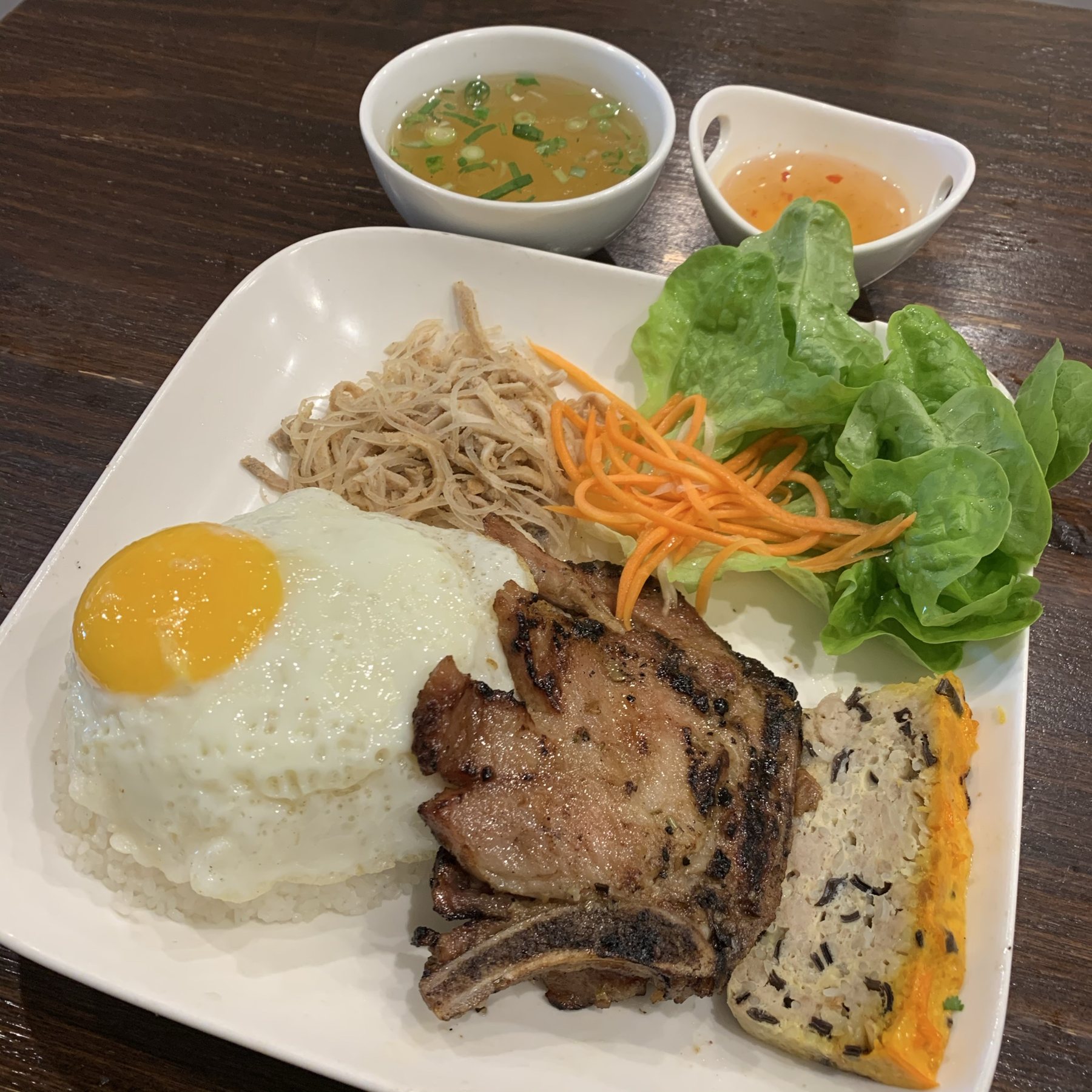 Vietnamese meal plated at Gia Đình